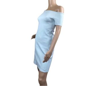Helmut Lang light blue off the shoulder dress